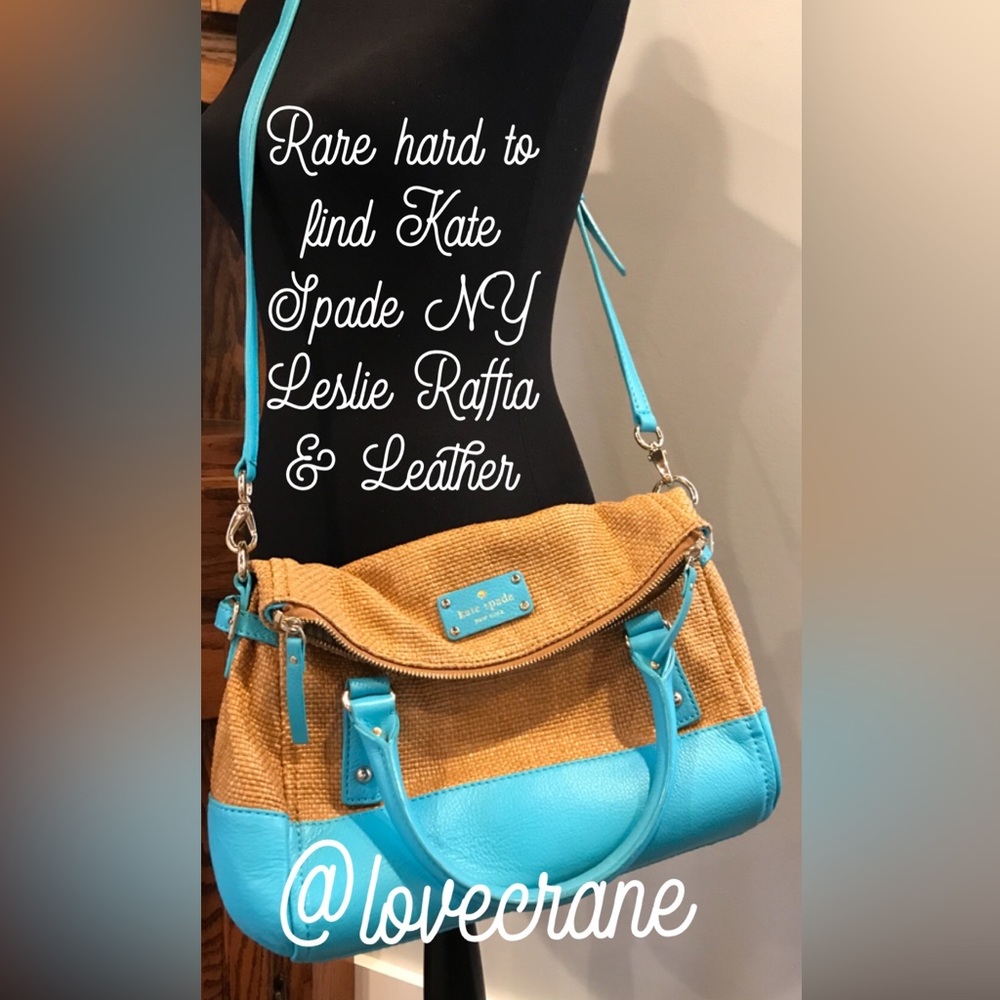 Kate Spade Woven Raffia-& Leather Leslie Fold Over Satchel